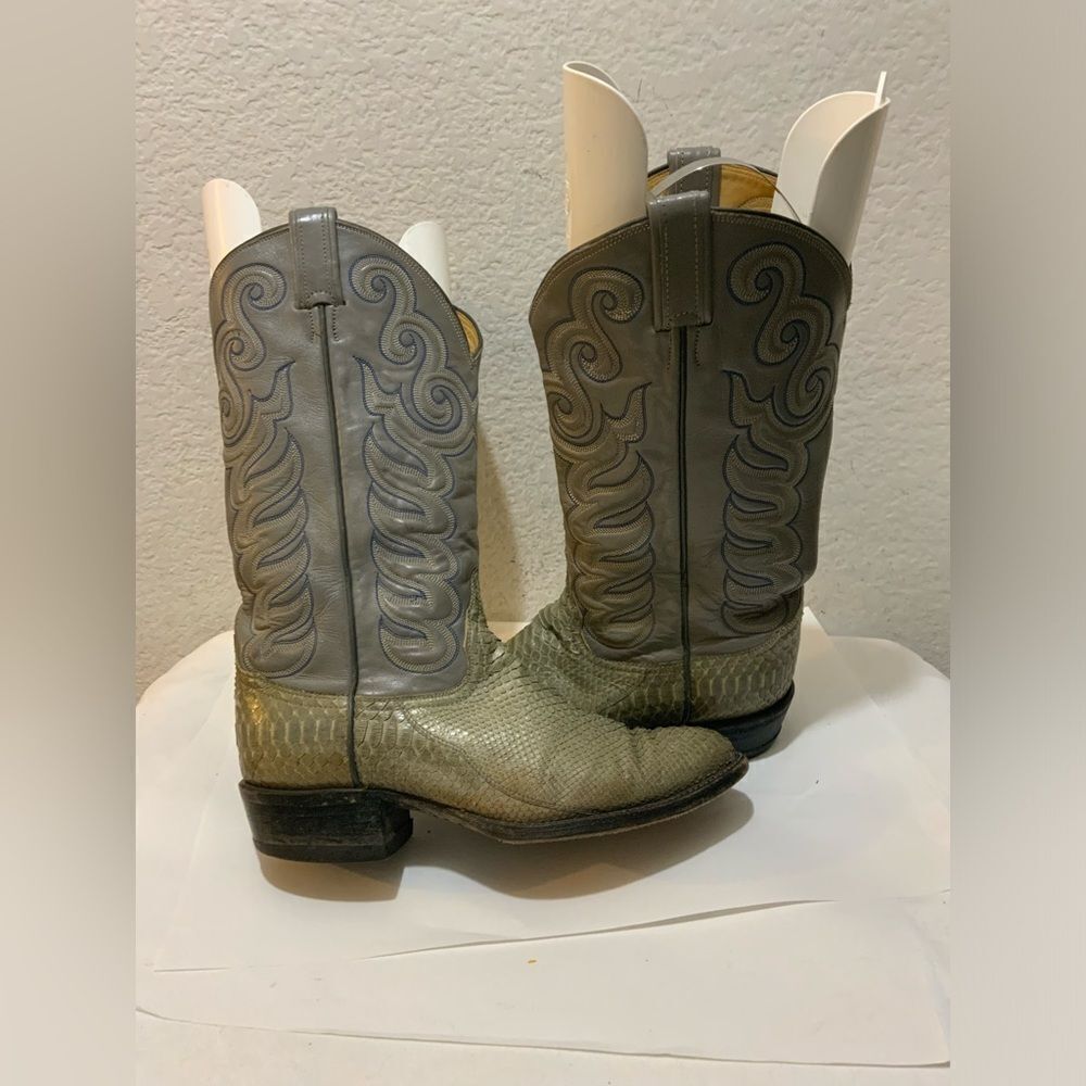 Tony Lama Boots Mens 8.5D Grey Blue Vintage snake skin